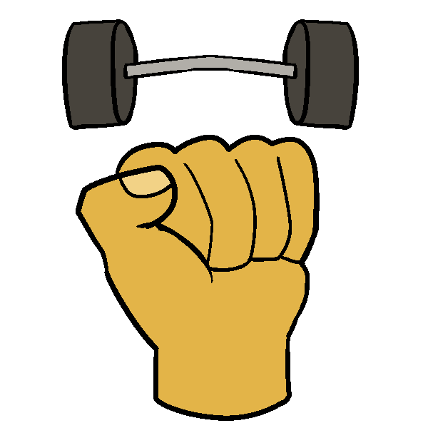 An orange, clenched fist, with a bending barbell above it.